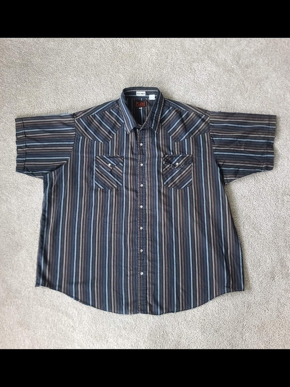 Vintage Plains Western Wear Short Sleeve Pearl Snap Shirt 3X Big Man Blue Gray